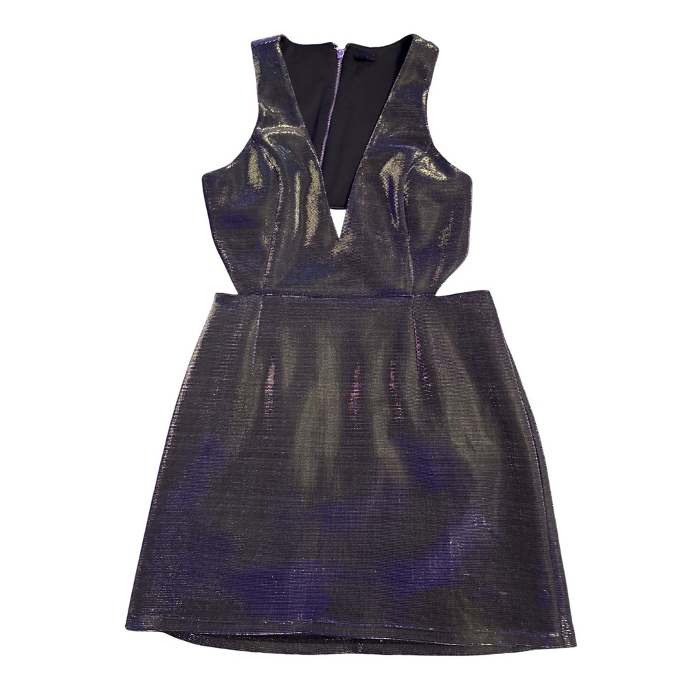 NBD Revolve Black Gold Metallic Cutout Plunge Mini Cocktail Dress Size L